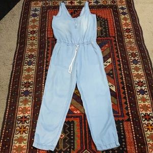 Anthropologie Cloth & Stone Light Chambray Tencel Open Back Jumpsuit Size XS